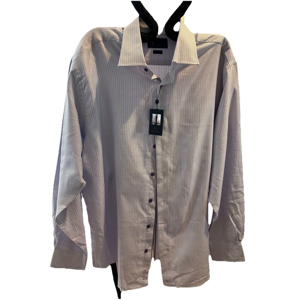 NWT$155 David Donahue Reg Mens Dress Shirt 17.5 36/37 Preppy Lilac White